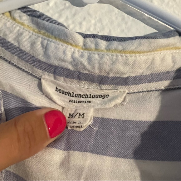 Blue, yellow, and white striped button up - Picture 2 of 2